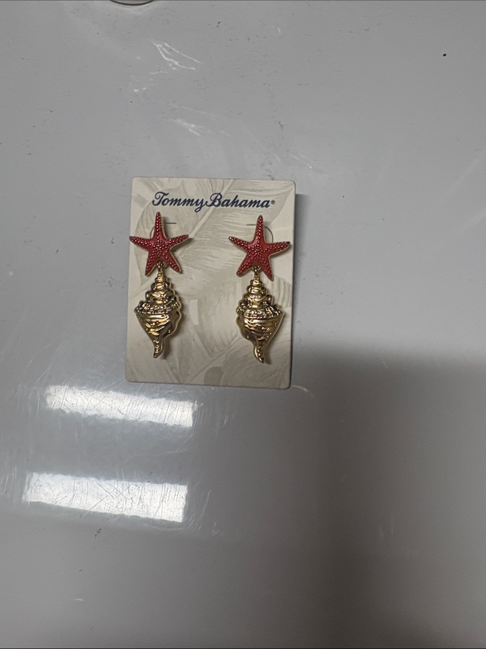 Pink Starfish with Gold Shell Drop Earrings